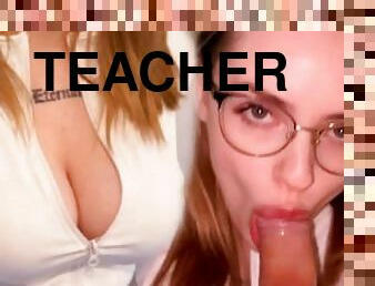 TEACHER CAME TO CHECK HOMEWORK AND WENT AWAY WITH CUM ON TITS AND FACE