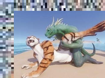 Wild Life / Scaly Furry Porn Dragon with Tiger Girl