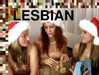 Hot lesbian orgy with kinky lesbian milf wearing santa hats