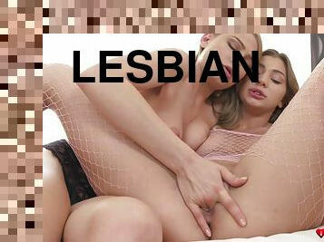 Lesbian In Fishnet Bodysuit Has Finger Sex With Some Hot Blonde With Lucy Heart And Haley Hill