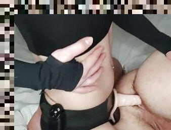 He loves it when I spank his ass and stick a strap-on in his anus Female dominance