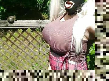 Giant fake tits crossdresser photo shoot BTS cum splattering masturbation
