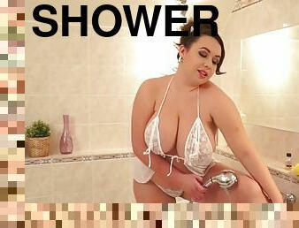 Takes a naked shower, gets naughty