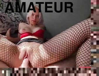 Charming vixen in fishnets enthralling adult clip