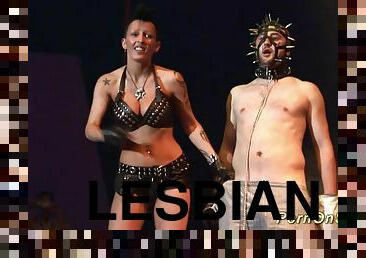 Crazy Fetish Needle Show On Stage - Lesbian