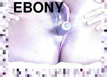 Ebony BBW Brittani Houston playing with her hairy pussy