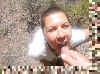 Blowjob in the woods with a nice view & cum swallow