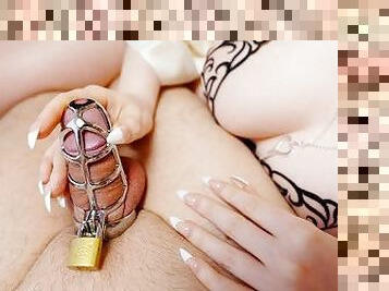 I trained my CHASTITY slave to SQUIRT in his cage! - He'll never be free again.