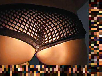 Sultry chick in fishnet panties