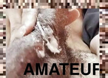 masturbation, amatör, cumshot, mörkhyad, gigantisk-kuk, juckande, sprut, ensam, bollar, kuk