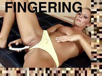 Curvy solo model enjoys soaking her fingers inside her vulva in pov