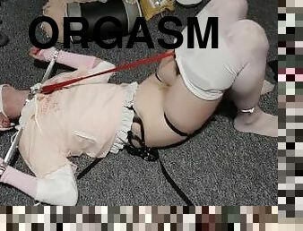 Femboy Pillory BDSM milking on the floor!