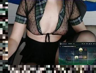 Hot german girl is playing a game and masturbating