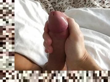 Delicious handjob of 18 cm penis in the morning