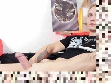 Sexy blonde man masturbation his hard cock. Great male orgasm. Horny sweet Boy