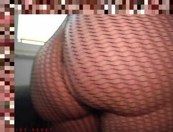 hot lady in black fishnet bodystocking used for cum pussy