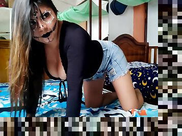 amatir, blowjob-seks-dengan-mengisap-penis, jenis-pornografi-milf, hindu, webcam, seorang-diri, berambut-cokelat, halloween