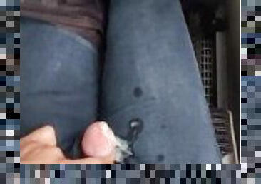 Wetting Jeans With Big Cumshot While Traveling in Bus