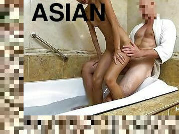 Tiny Asian hooker gets plowed by a huge dick