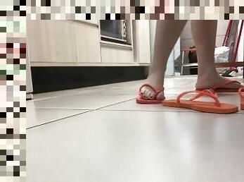 tici_feet tici feet @tici_feet walking in my kitchen wearing orange flip flops (preview)
