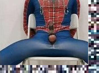 Spiderman bound to cum