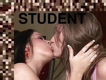 masturbacja, studentki, lesbijskie, zabawka, akcja, brunetka