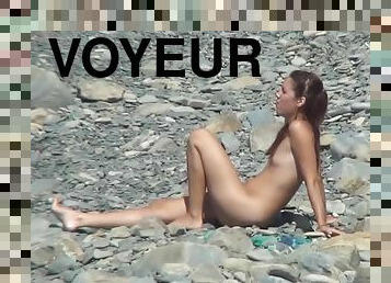 nudiste, en-plein-air, cam, plage, voyeur, naturel, douce, brunette, caché