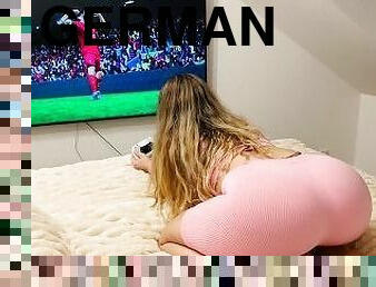 Fuck my German roommate while she plays FIFA and cum on her big ass