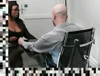 Fat black boss wants white cock at job interview