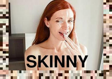Skinny girl gets big cock and massive facial in casting