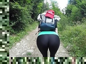 Young college student in leggings wants to fuck during a trip to the mountains