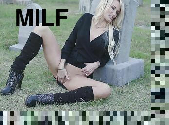 milf, strømper, blond, solo