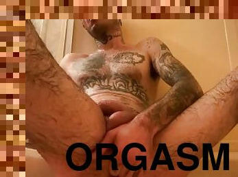 masturbação, orgasmo, amador, anal, pénis-grande, brinquedo, ejaculação, sozinho, tatuagem, pénis