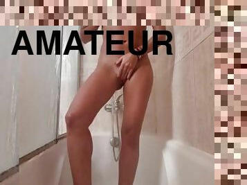 bad, masturbation, fitta-pussy, amatör, brudar, vacker, dusch, brunett