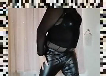 TV slut in leather pants