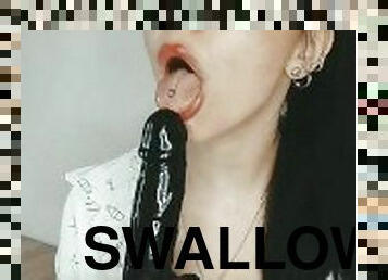 Swallows the whole dildo. Tearing mouth