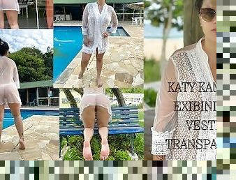 Katy Kampa casada se exibindo em público com vestido transparente