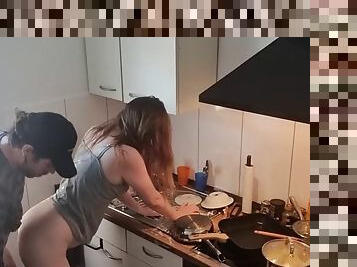 18 year old teen stepsister fucked in the kitchen while the family is not home