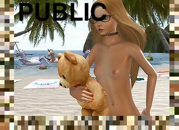 nudisti, pubblici, spiaggia, 3d