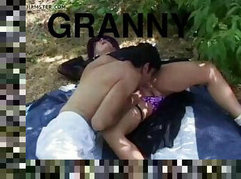 Granny fucked hard outdoors