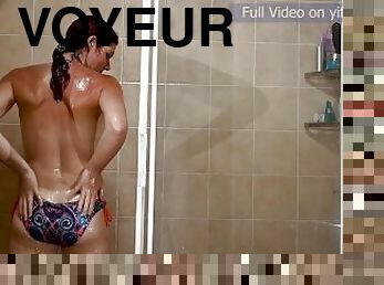 bañando, amateur, cámara, francés, voyeur, pelirroja, pequeñita, ducha, a-solas, bikini