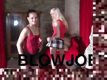 Lucky guy gets stripshow and blowjob from three czech teens