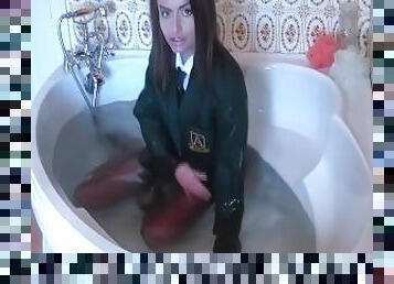 Sara Louise Gets In The Jacuzzi While Wearing Her Sexy College Uniform!