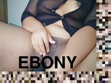 Horny Ebony Masturbates Desperately With Her Vibrator And Shoves It Deep Into Her Hairy Pussy
