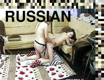 Russian Lesbian Amateur Chicks Have Strap-on Fun