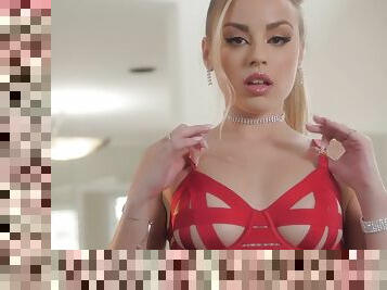 Anna Claire - Petite Young Natural Tits Blonde Strips Off Red Lingerie And Masturbates