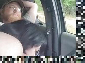 Country boy and alternative chick, Public car blowjob