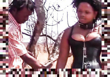 Time for an outdoor african slut whipping tied up to a tree