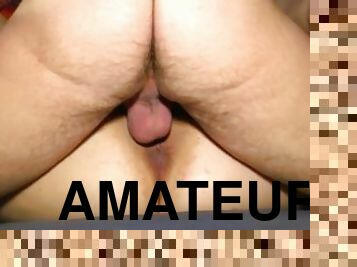 Fat amateur plays with dick