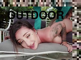 Bigass tattooed bae with big tits fucked outdoors in doggy style